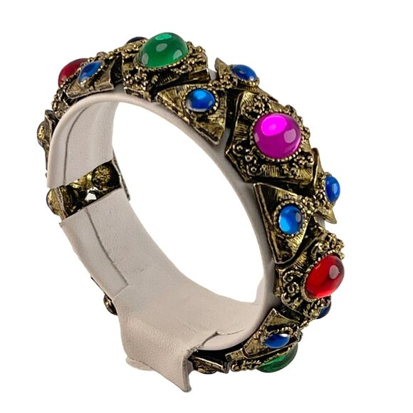 Jewels of India Cabochon Bracelet Chunky gold Tone Statement Runway 80s RARE! - Picture 4 of 10